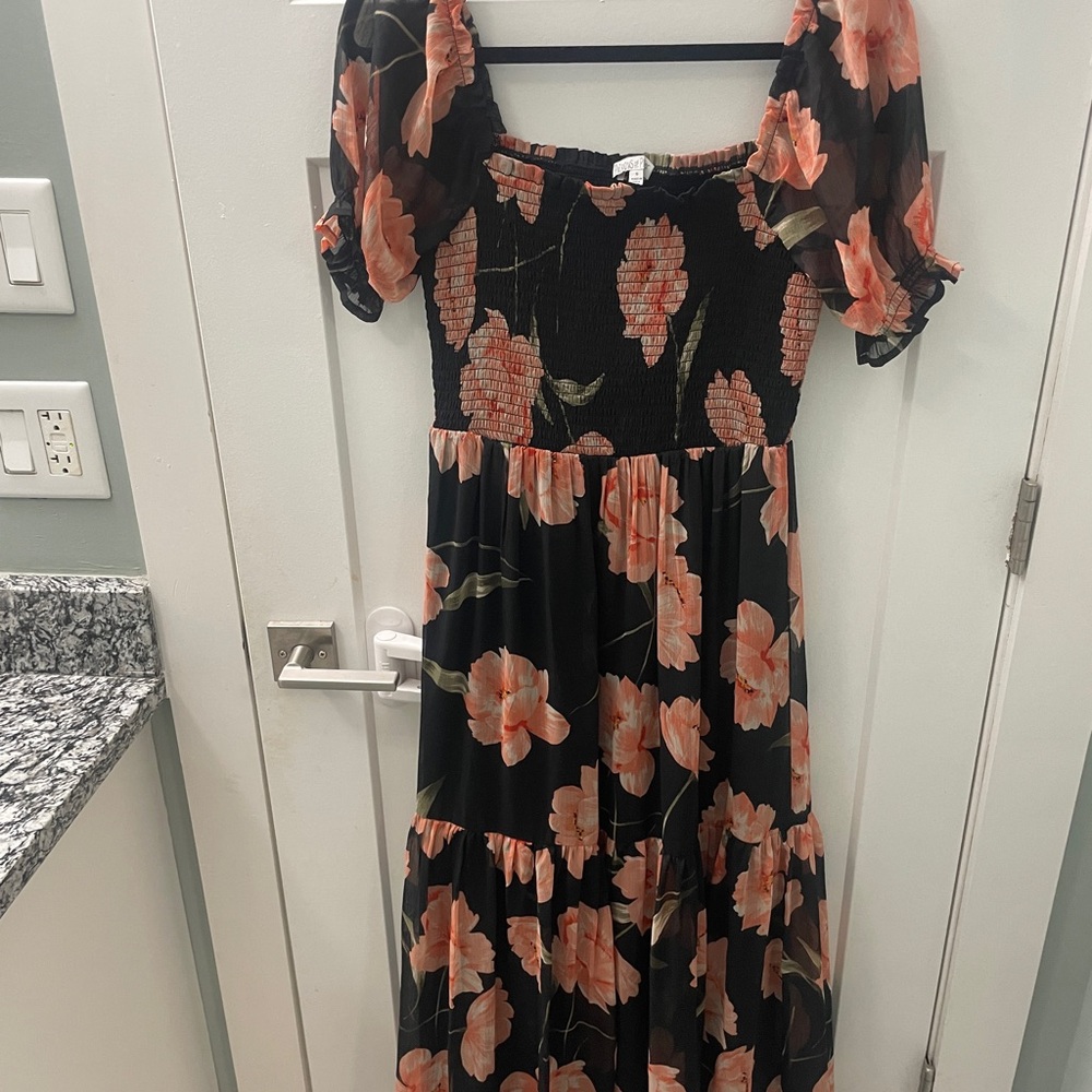 Patrons of Peace Black and Pink Floral Long Sleeve Dress
